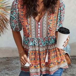 NWT Boho Floral Print Blouse